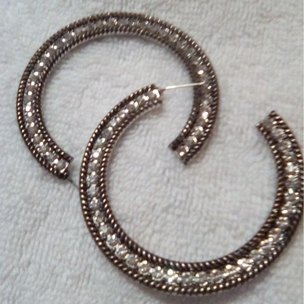 Sparkly Hoop Earrings Women's Round Crystal Rhinestone Statement Glamorous,